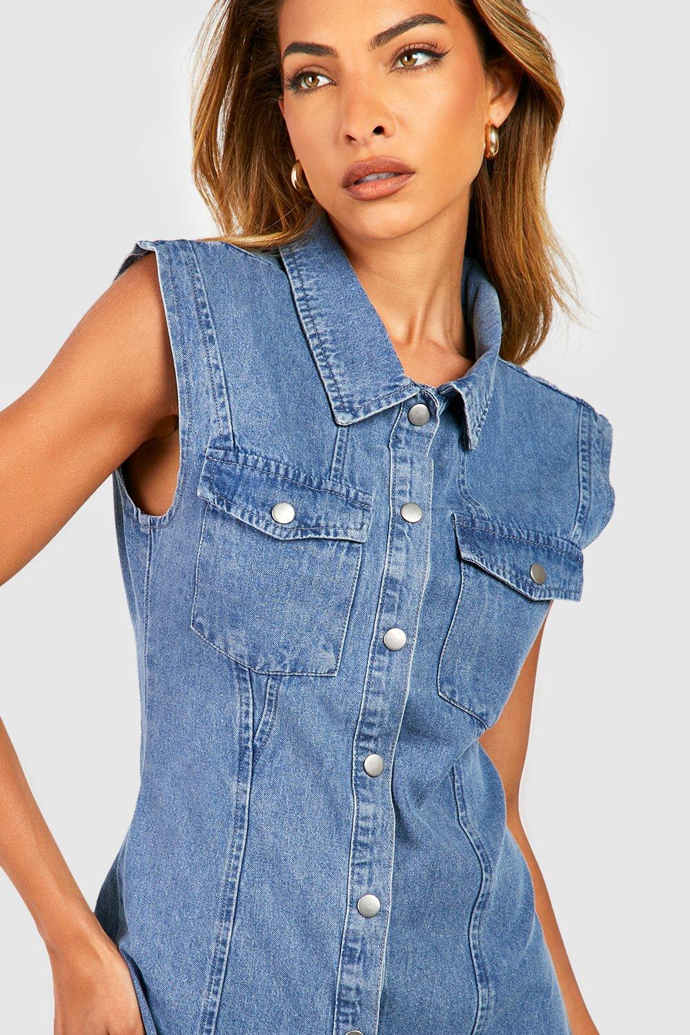 Womens sleeveless best sale denim dress